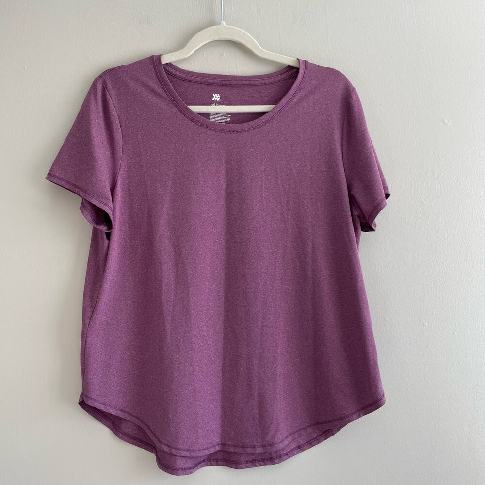 All in Motion Size L Purple T-Shirt Polyester/Spandex Blend Round Hem